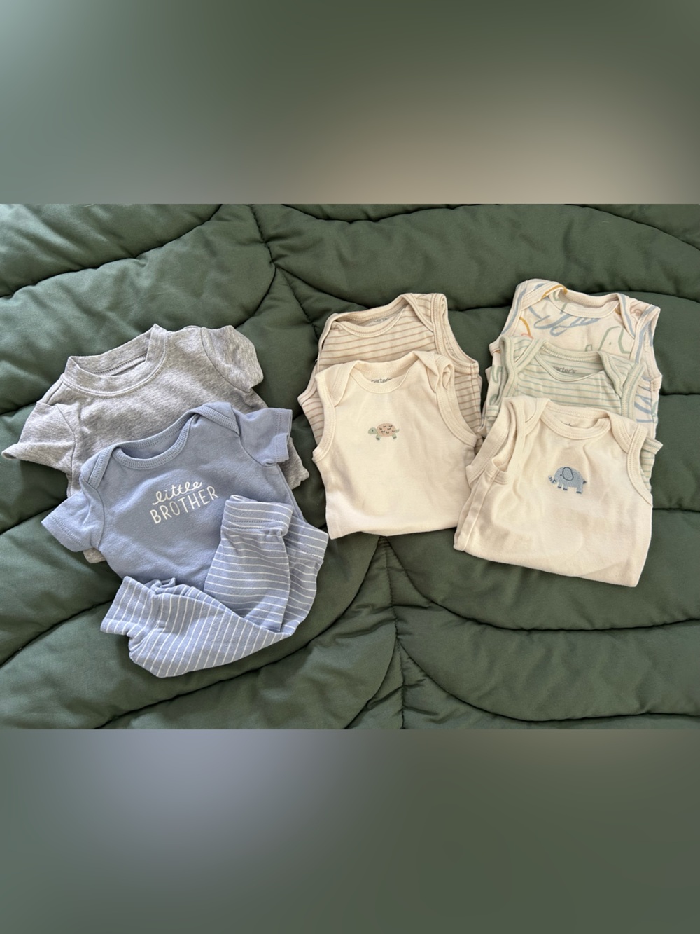 Baby Boy Onesie Bundle with Blue, Gray, Cream and Stripes